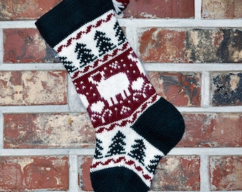 Small Knit Christmas Stocking, 100% U.S. Wool - Angora Lambs - Made in U.S.A. (Washington State)