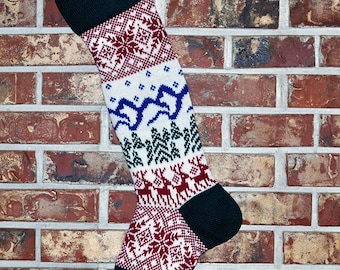 Personalized Knit Scandinavian Christmas Stocking - 100% U.S. Wool - Handmade in USA