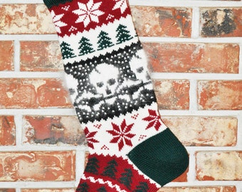 Personalized Knit Christmas Stocking- Skull - U.S. Wool & French Angora - Made in the U.S.A. (Washington State)