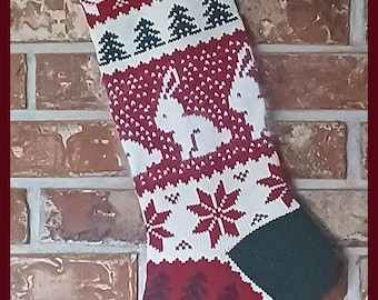 Bas de Noël lapins en tricot personnalisé - 100 % laine des États-Unis - fait main aux États-Unis (État de Washington)