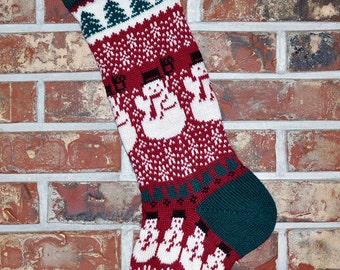 Personalized Knit Christmas Stocking- 100% U.S. Wool - Snowmen- Made in the U.S.A. (Washington State)