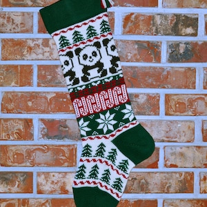 Personalized Knit Christmas Stocking- 100% U.S. Wool - Happy Panda- Made in the U.S.A. (Washington State)