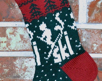 Small Knit Christmas Stocking, 100% U.S. Wool - Skier - Made in U.S.A. (Washington State)