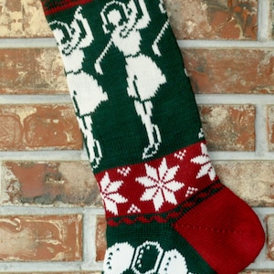 Personalized Knit Christmas Stocking- 100% U.S. Wool - Female Golfer Christmas Stocking - Made in U.S.A. (Washington State).