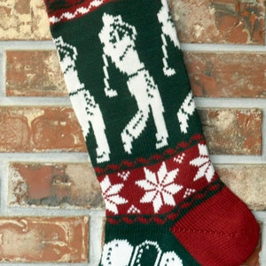 Personalized Knit Christmas Stocking- 100% U.S. Wool - Male Golfer Christmas Stocking - Made in the U.S.A. (Washington State).