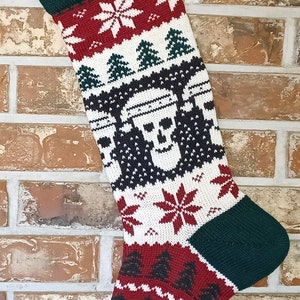 Personalized Handmade Knit Christmas Stocking - 100% U.S. Wool - Santa Skull - Made in U.S.A. (Washington State).