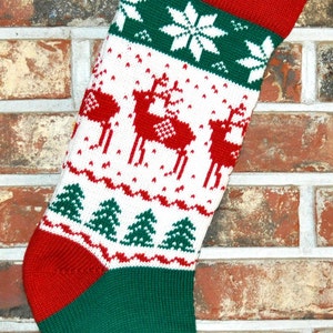 Knit Personalized Red Reindeer Christmas Stocking - 100% U.S. Wool, Handmade in USA