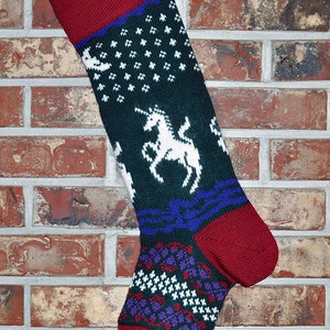 Personalized Knit Christmas Stocking- 100% U.S. Wool - Angora Unicorns- Made in the U.S.A. (Washington State)