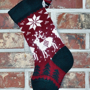 Small Knit Christmas Stocking, 100% U.S. Wool - Angora Reindeer - Made in U.S.A. (Washington State)
