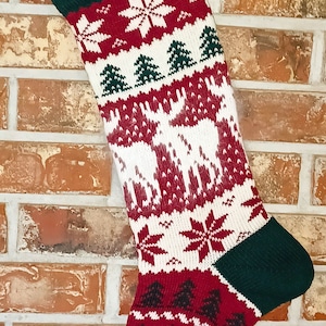 Personalized Knit XMAS Moose Christmas Stocking - 100% U.S. Wool, Handmade in USA