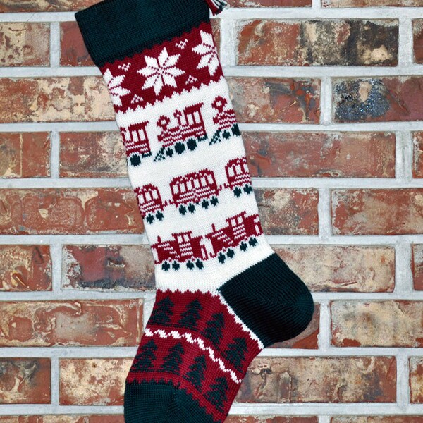 Personalized Knit Christmas Stocking- 100% U.S. Wool - Trains- Made in the U.S.A. (Washington State)