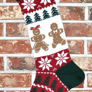 Personalized Knit Christmas Stocking- 100% U.S. Wool - Gingerbread Men and Women- Made in the U.S.A. (Washington State)