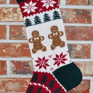 Personalized Knit Christmas Stocking- 100% U.S. Wool - Gingerbread Men- Christmas Stocking Made in the U.S.A. (Washington State)