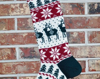 Personalized Knit Reindeer Christmas Stocking- 100% U.S. Wool, Handmade in USA
