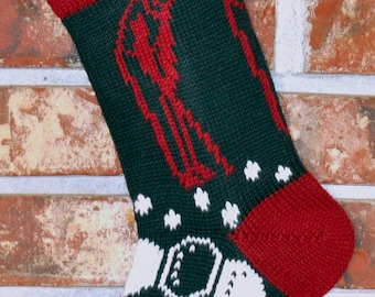 Small Knit Christmas Stocking, 100% U.S. Wool - Golfer with Red Trim - Made in U.S.A. (Washington State)