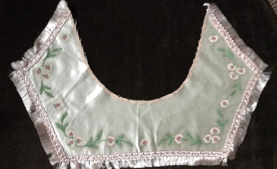 Vintage silk lined cream colored layette robe infant gown embroidery ribbon ties c1940