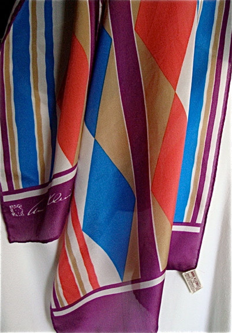Vintage 1970's signed ANNE KLEIN silk scarf with lion logo | Etsy