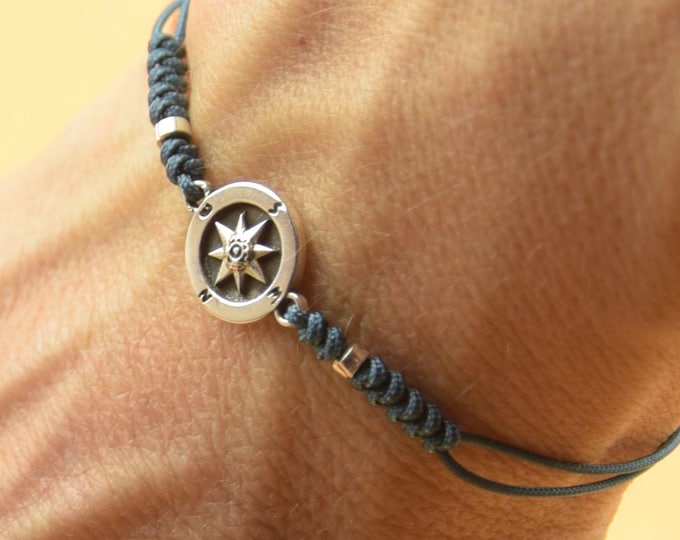 Sterling Silver Compass charm bracelet. Mens bracelet.Womens bracelet.Wind Rose.