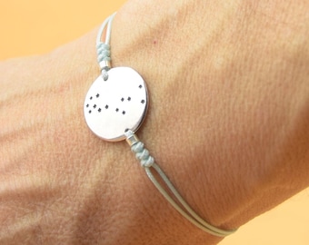 Sterling silver Cetus constellation Hand stamped adjustable cord bracelet.Women or Men bracelet .Zodiac Jewelry. Constellation
