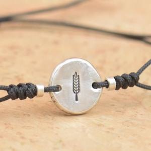 Sterling silver tiny wheat spike bracelet.Mens gift.Wheat bracelet.Braided cord.Waterproof bracelet.27 colors.Nature bracelet