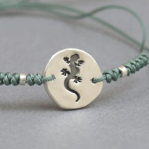 Sterling Silver Gecko Lizard charm bracelet. Mens bracelet