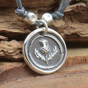 Sterling silver Vintage Wax seal Scottish Thistle Wax Seal - Fine Silver, Sterling Silver Necklace pendant