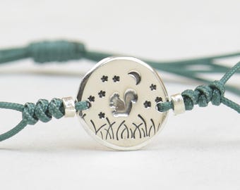 Squirrel bracelet.Artisan Sterling silver stars,mountain bracelet. Moon phases bracelet ,nature, Handmade Squirrel bracelet.Pebble jewelry