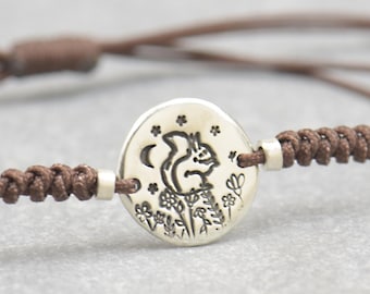 Squirrel bracelet.Artisan Sterling silver stars,mountain bracelet. Moon phases bracelet ,nature, Handmade Squirrel bracelet.Pebble jewelry