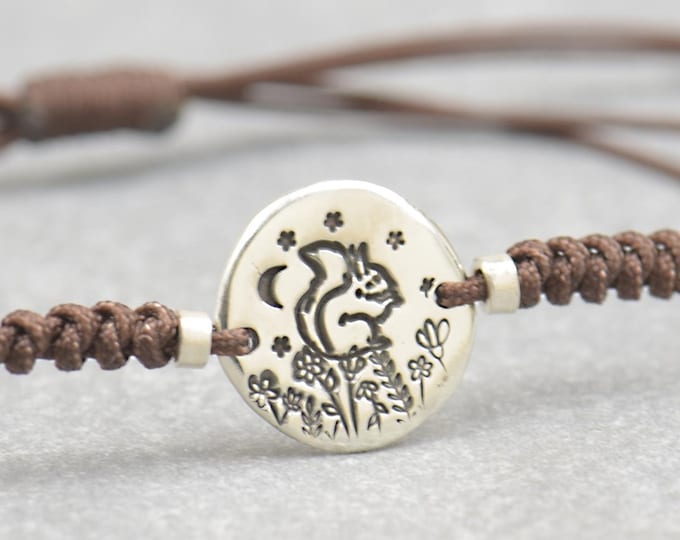 Squirrel bracelet.Artisan Sterling silver stars,mountain bracelet. Moon phases bracelet ,nature, Handmade Squirrel bracelet.Pebble jewelry