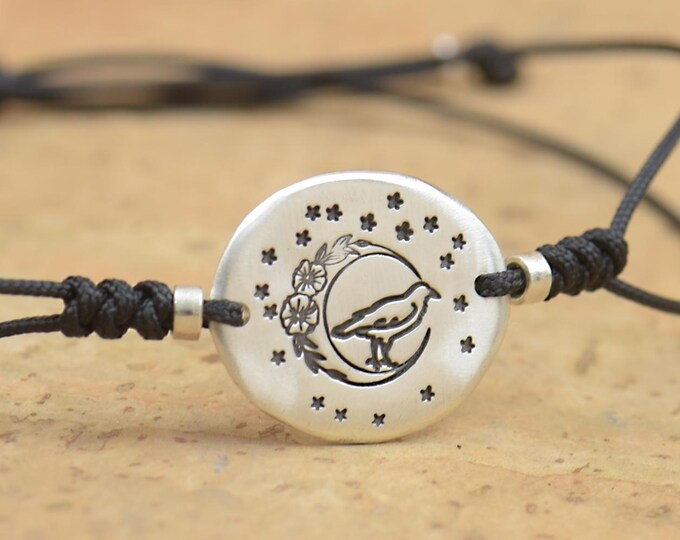 Raven bracelet.Artisan Sterling silver bracelet,Spiritual Raven Avian bracelet moon,stars.Crow Bracelet.Mystery bracelet.Raven Moon bracelet