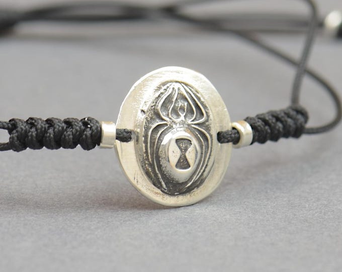 Sterling silver black widow spider bracelet.spider bracelet.Tarantula.Waterproof bracelet.Witch bracelet Mistery.Spiderweb,Halloween.Mens