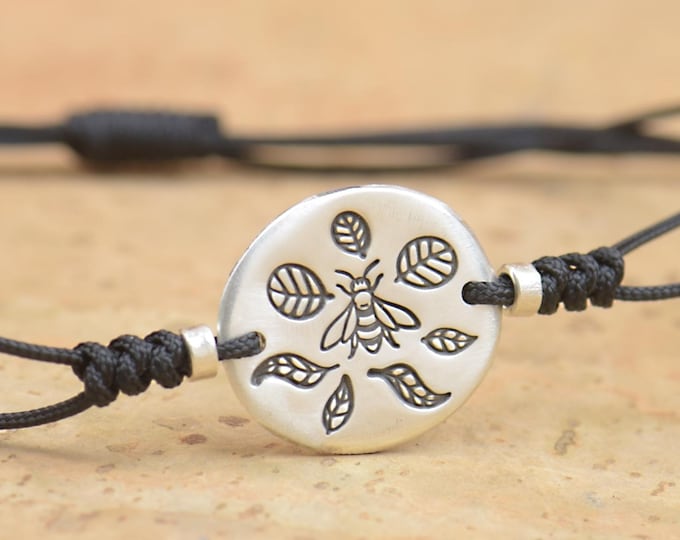 Sterling silver Bee artisan handmade bracelet.Rustic.Bee bracelet.bee jewelry.Save the bees. Leafs bracelet