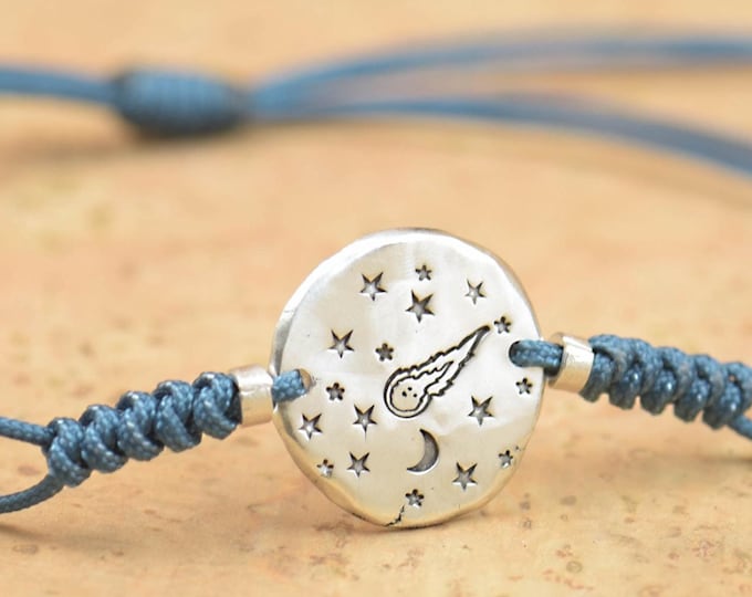 Sterling silver meteorite charm bracelet.Mens or womens bracelet.Sterling silver bead.Earth continents planets galaxy universe astronomy