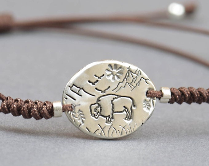 Bison bracelet,Buffalo bracelet Artisan Sterling silver stars,mountain bracelet. exclusive nature, Handmade American bison