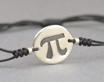 Sterling silver Pi Number charm bracelet.Mens or womens bracelet.Sterling silver bead.Science Earth nature continents planets.Phisics.Maths.