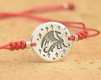 Sterling silver dragon charm bracelet.Braided cord.Animals.Waterproof bracelet.Nature.Dragon
