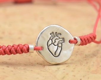 Bracciale a forma di cuore anatomico in argento sterling per studenti di medicina, infermieri e dottori, per gioielli da uomo o da donna. Cuore vero.
