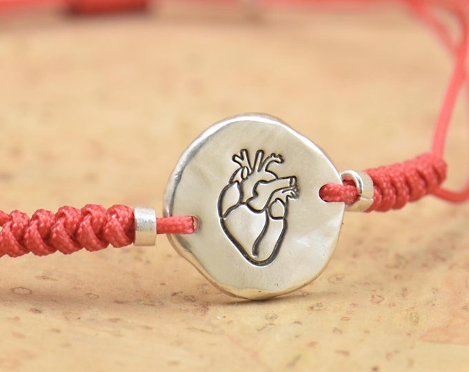 Sterling Silver Anatomical Heart Bracelet medical students nurse doctor for men or women jewelry.Real heart