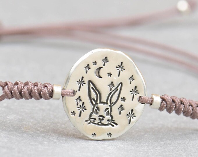 Rabbit bracelet.Artisan Sterling silver stars,mountain bracelet. Moon phases bracelet ,nature, Handmade Hare bracelet