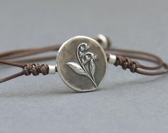 Sterling silver Bluebell flower bracelet.Women gift.Flower bracelet.Braided cord.Waterproof bracelet.27 colors.Nature bracelet