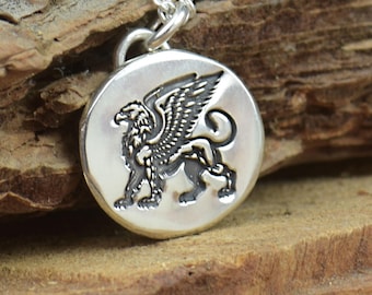 Silver Griffin Pendant ,Lion with Eagle head. Mythological Pendant.  Sterling Silver and  Mens Formal Wear, Unique Gift