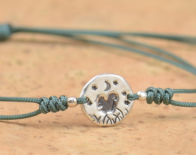 Squirrel bracelet.Artisan Sterling silver stars,mountain bracelet. Moon phases bracelet ,nature, Handmade Squirrel bracelet.Pebble jewelry