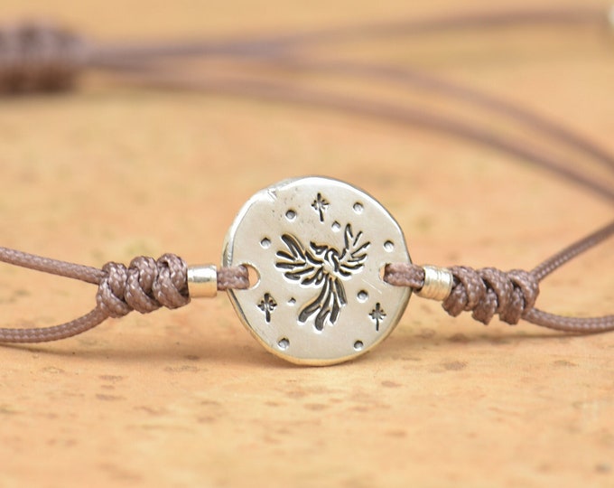 Tiny Phoenix bracelet, Bird bracelet,Artisan Sterling silver stars,magic bracelet, angel bracelet Fantasy bracelet.Phoenix bird