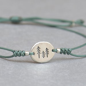 Sterling silver pine trees bracelet.Mens gift.Pine tree of life bracelet.Braided cord.Waterproof bracelet.Nature bracelet