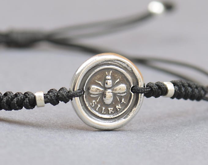 Sterling silver Bee silent vintage artisan handmade bracelet.Rustic.Seal wax stamp antique.Bee bracelet.bee jewelry