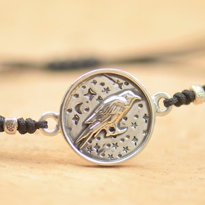 Raven bracelet.Artisan Sterling silver,mountain bracelet,nature,Spiritual Raven Avian bracelet moon shot star universe.Crow Bracelet