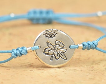 Birth Flower sterling silver bracelet,Personalized Bracelet for Women,Floral Bracelet,Bridesmaid Bracelet,Birthday Gift for Her.Flower birth