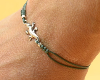 Sterling Silver Gecko Lizard charm bracelet. Mens bracelet.