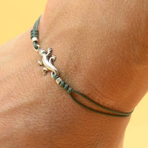 Sterling Silver Gecko Lizard charm bracelet. Mens bracelet