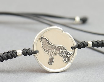 Wolf-maanarmband. Artisan sterlingzilveren sterren, bergarmband. exclusief karakter, handgemaakt metaalsmeedwerk